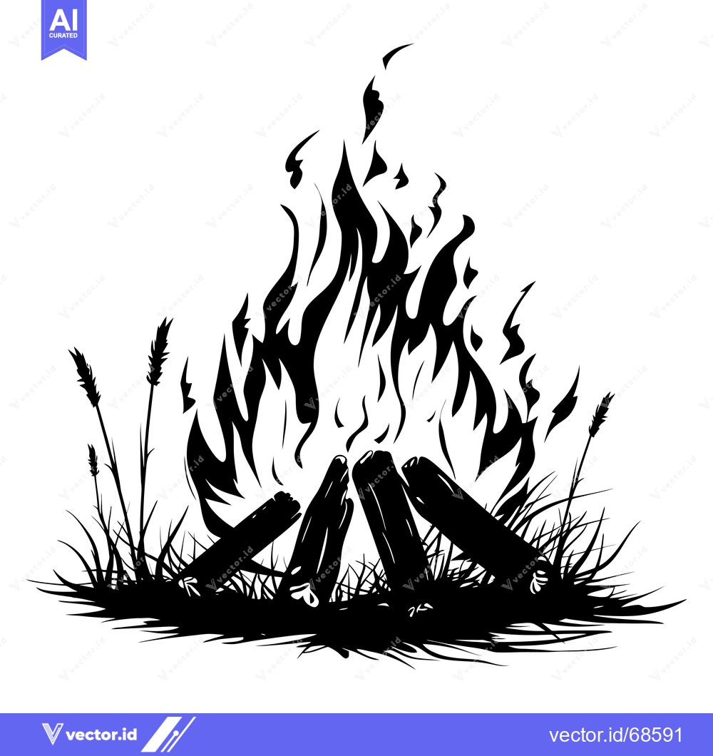 Premium Vector dari A Silhouette of a Campfire with Grass and Flames