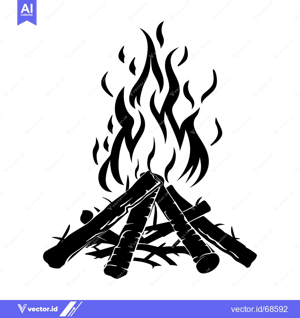 Premium Vector dari Black and White Silhouette of a Campfire with Flames