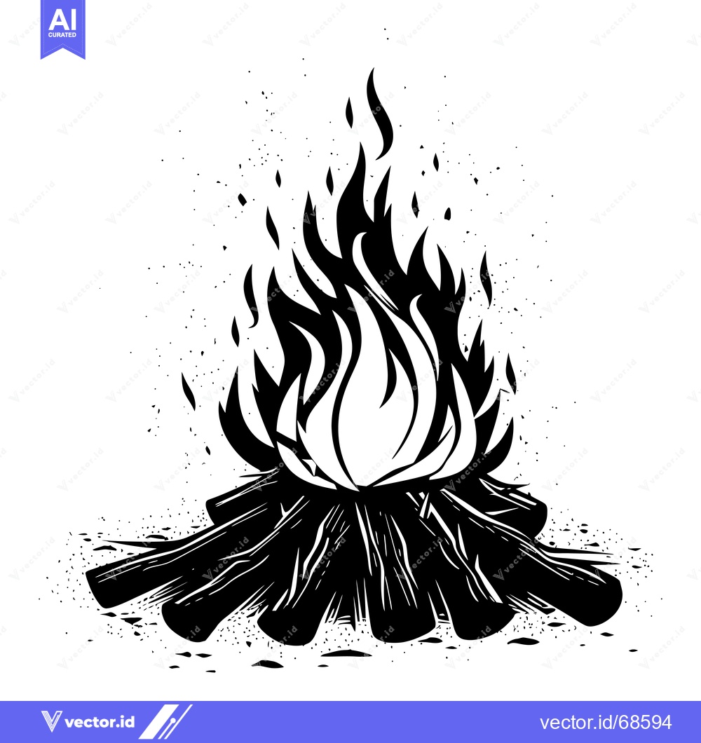Premium Vector dari A Black and White Illustration of a Campfire with Flames and Logs