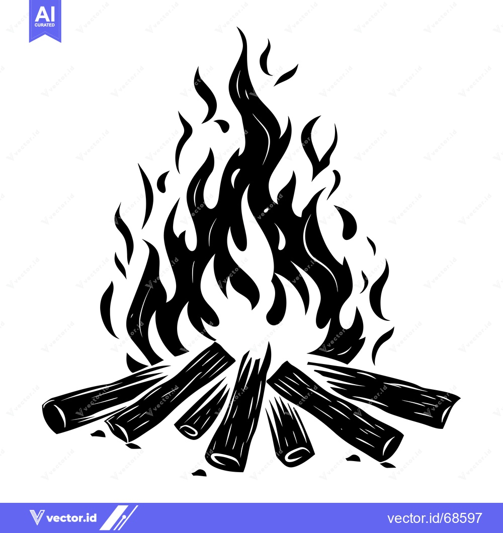 Premium Vector of A Silhouetted Campfire with Flames and Logs
