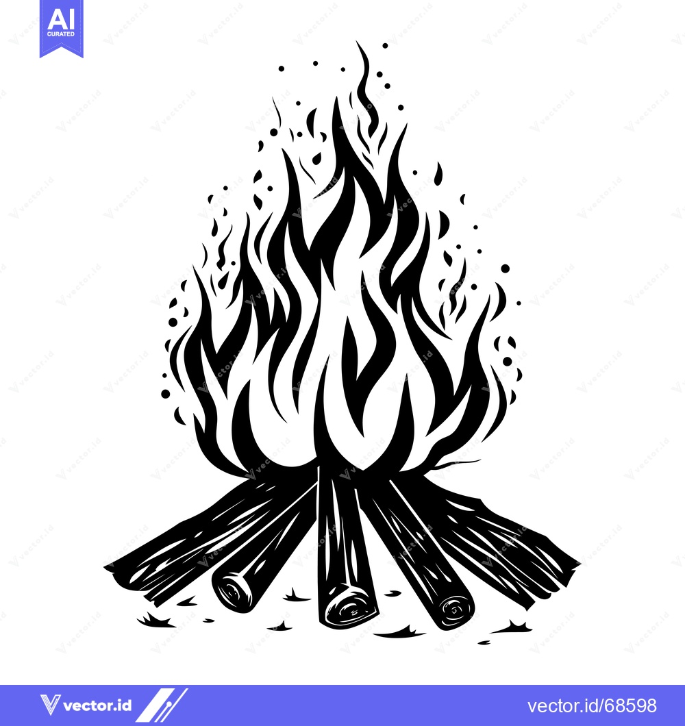 Premium Vector dari Black and White Illustration of a Campfire with Flames
