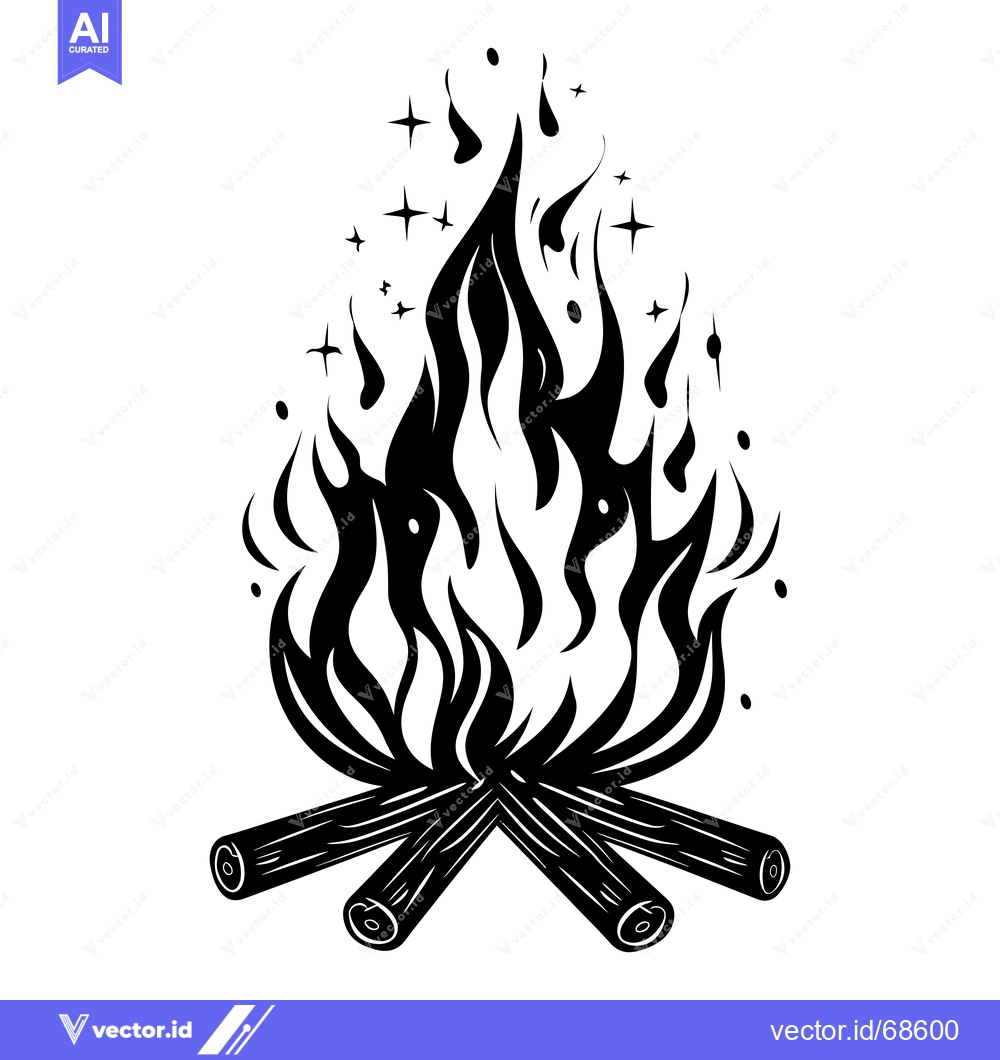 Premium Vector of Black and White Illustration of a Campfire with Flames and Sparking Em