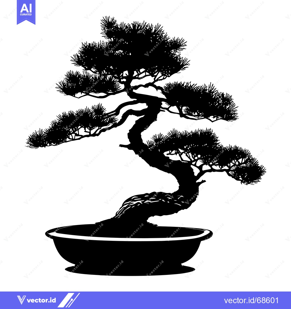 Premium Vector of Black and White Silhouette of a Bonsai Tree