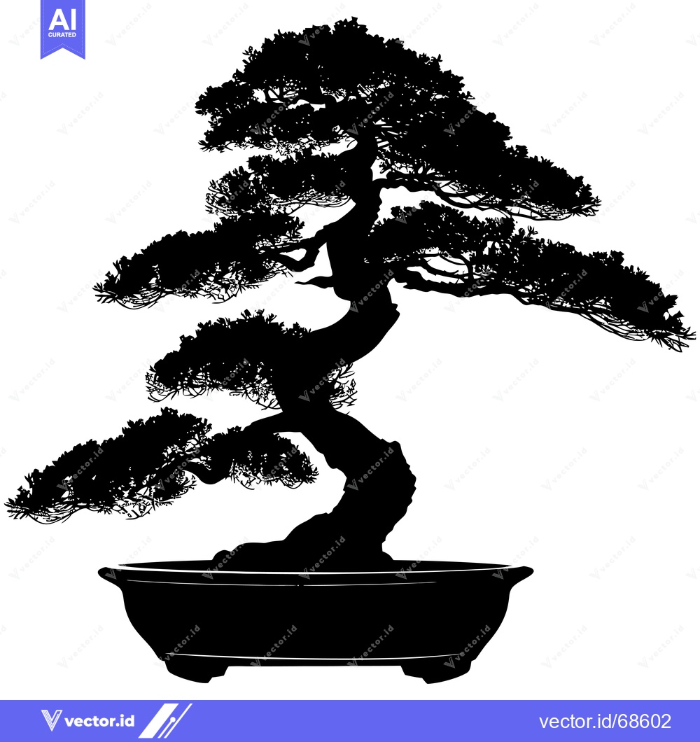 Premium Vector dari Black and White Silhouette of a Bonsai Tree