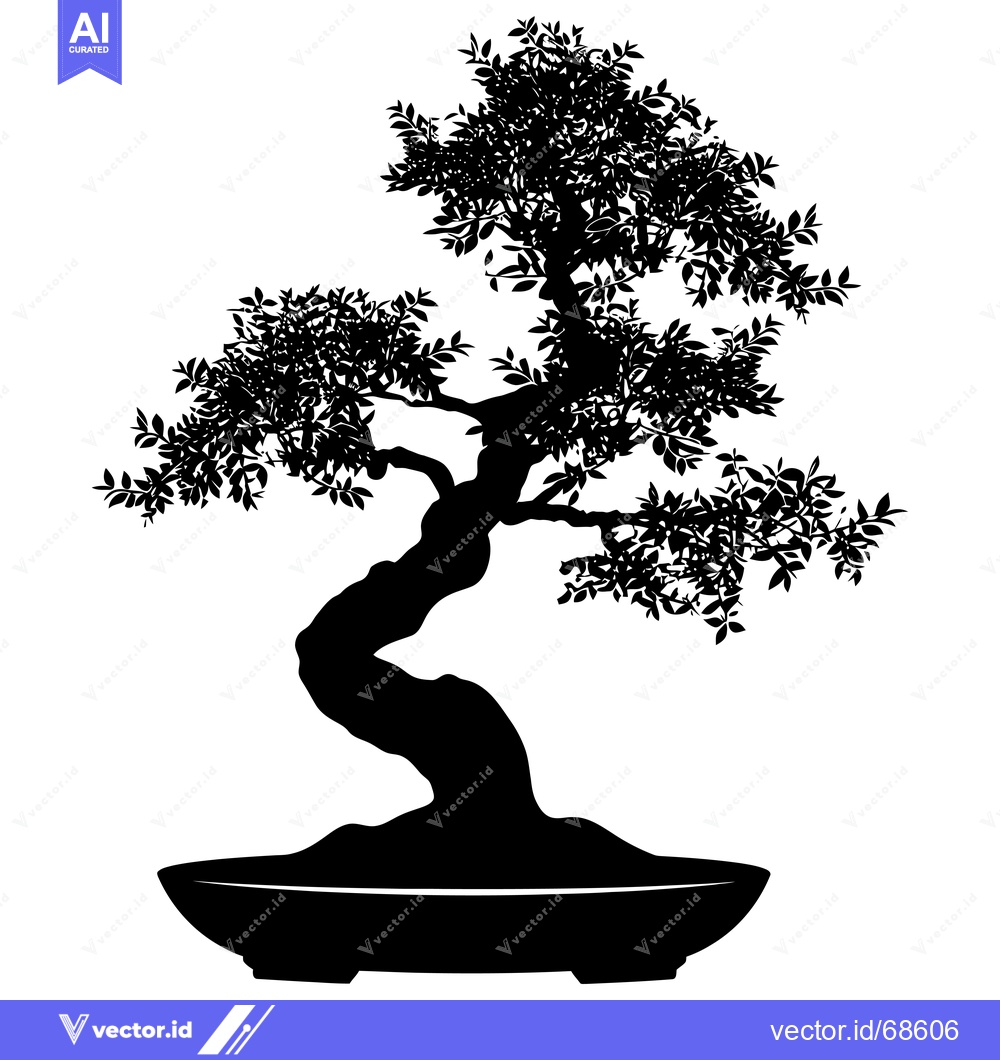 Premium Vector of Black and White Silhouette of a Bonsai Tree in a Pot