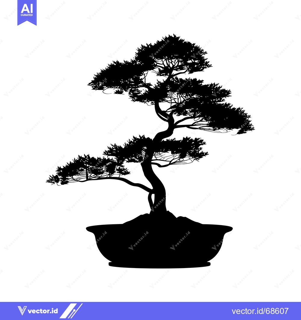 Premium Vector of Black and White Silhouette of a Bonsai Tree in a Pot