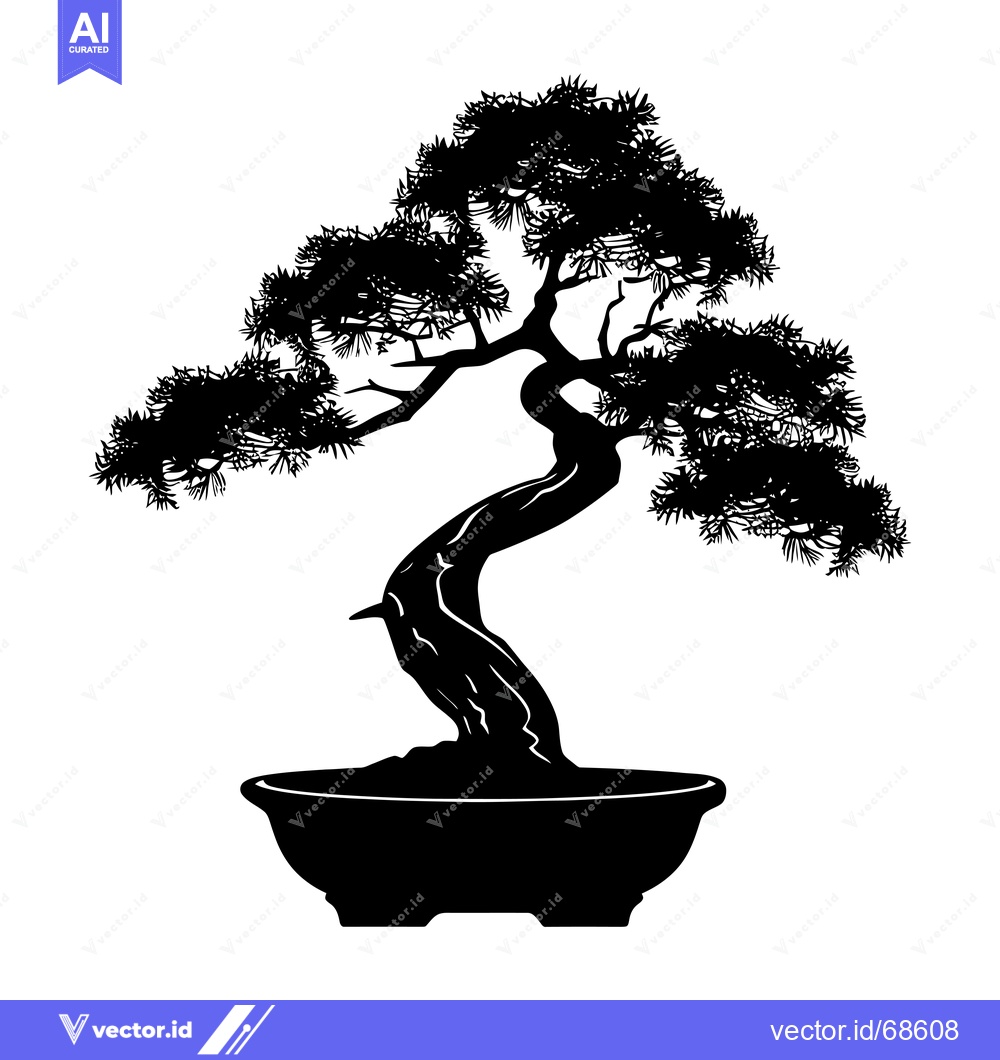 Premium Vector dari Black and White Silhouette of a Bonsai Tree