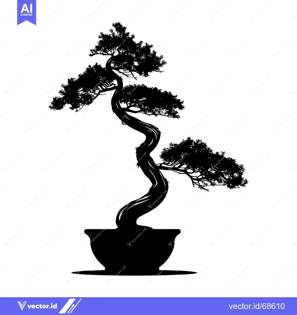 Premium Vector dari Black and White Silhouette of Bonsai Tree in Pot