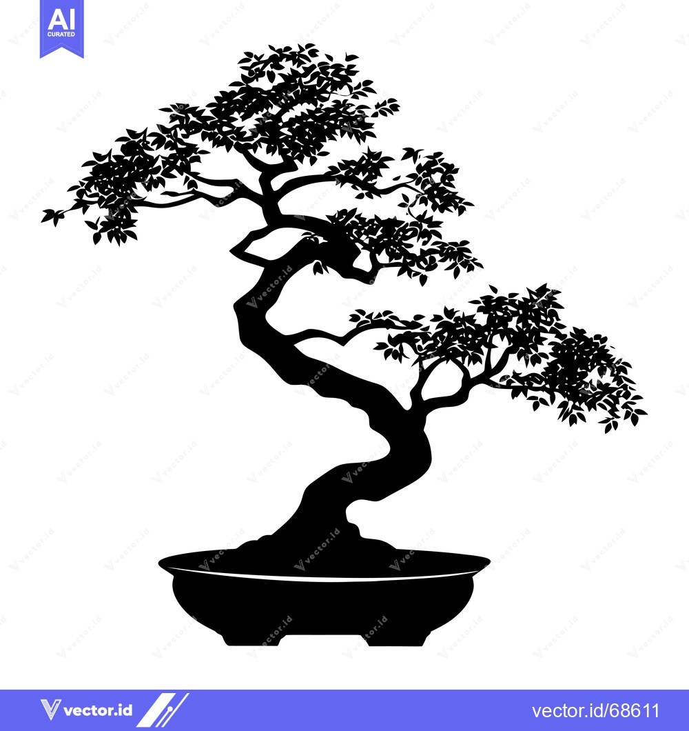 Premium Vector of Black Silhouette of a Bonsai Tree in a Pot