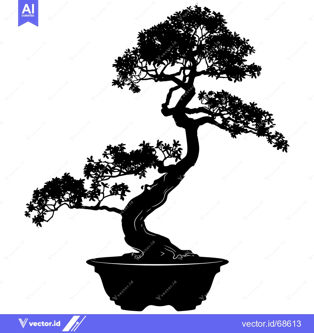 Premium Vector dari Black and White Silhouette of Bonsai Tree in Pot
