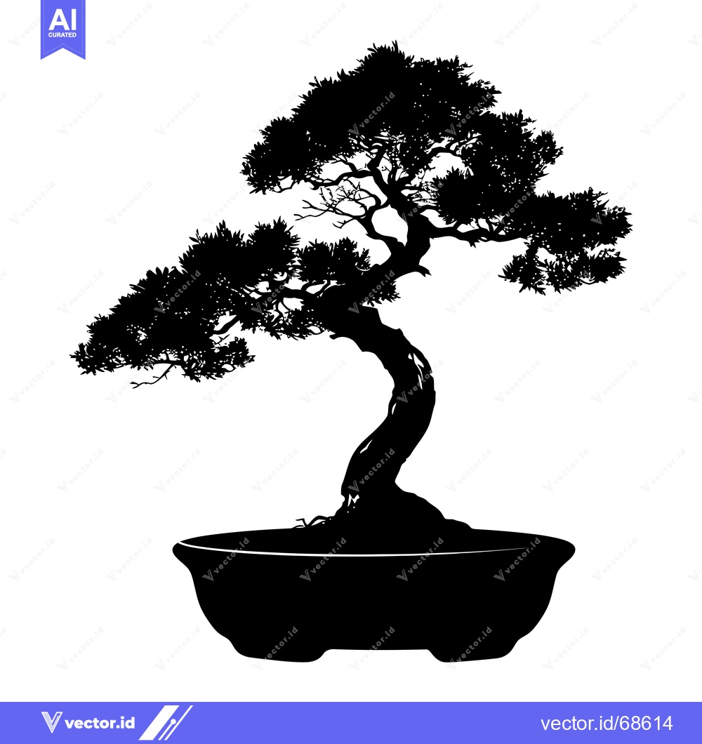 Premium Vector dari Silhouette of a Bonsai Tree in a Pot