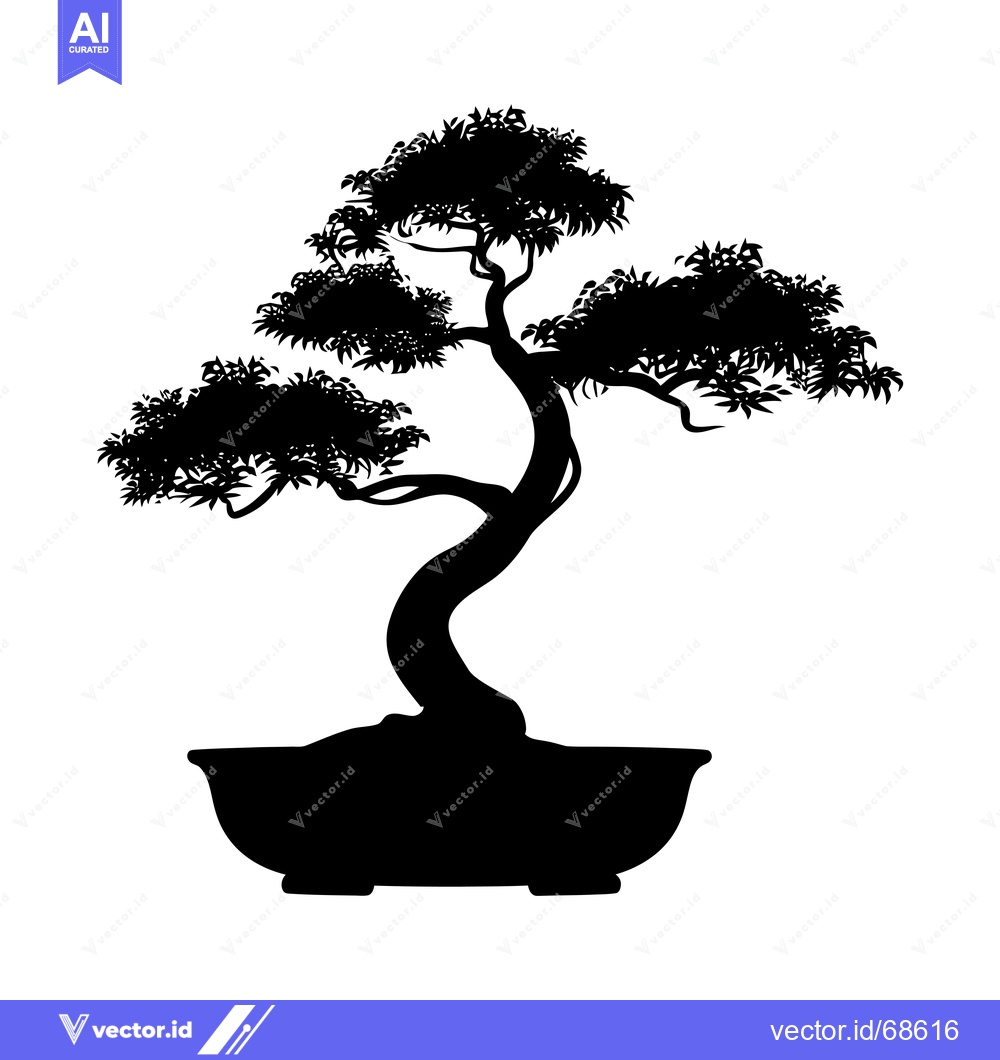 Premium Vector dari Black and White Silhouette of a Bonsai Tree in a Pot