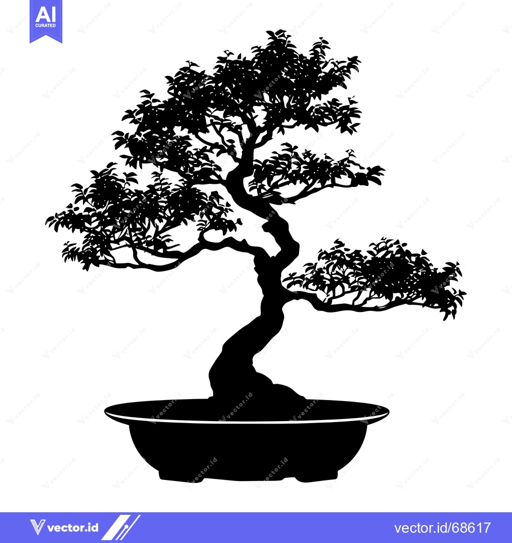 Premium Vector dari Silhouette of a bonsai tree in a pot