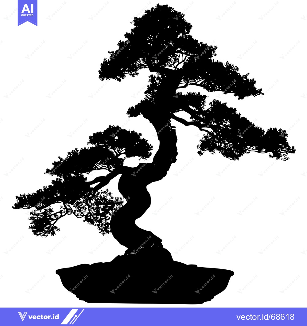 Premium Vector dari Silhouette of a Bonsai Tree in a Pot