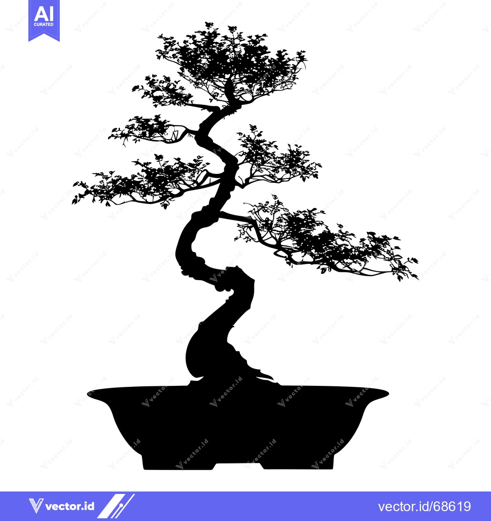 Premium Vector dari Silhouette of a Bonsai Tree in a Pot