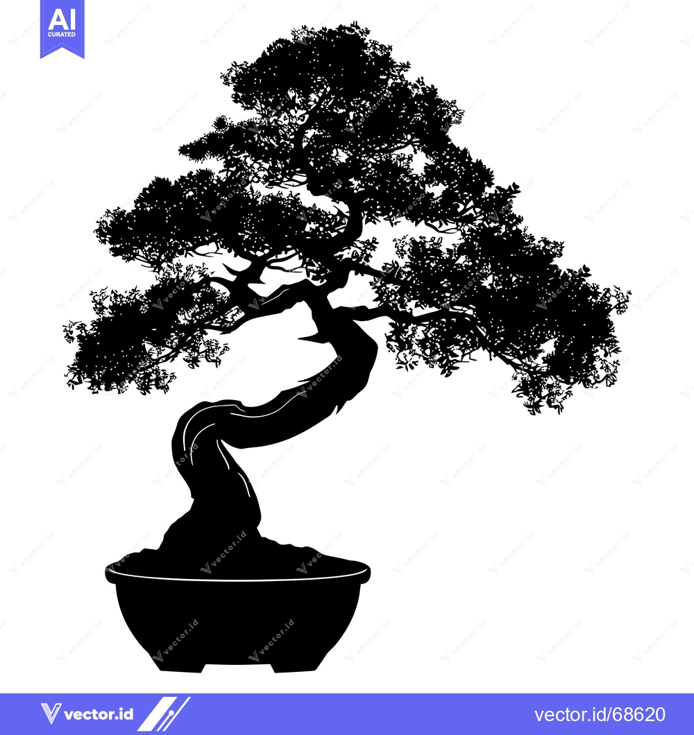 Premium Vector of Black and White Silhouette of a Bonsai Tree