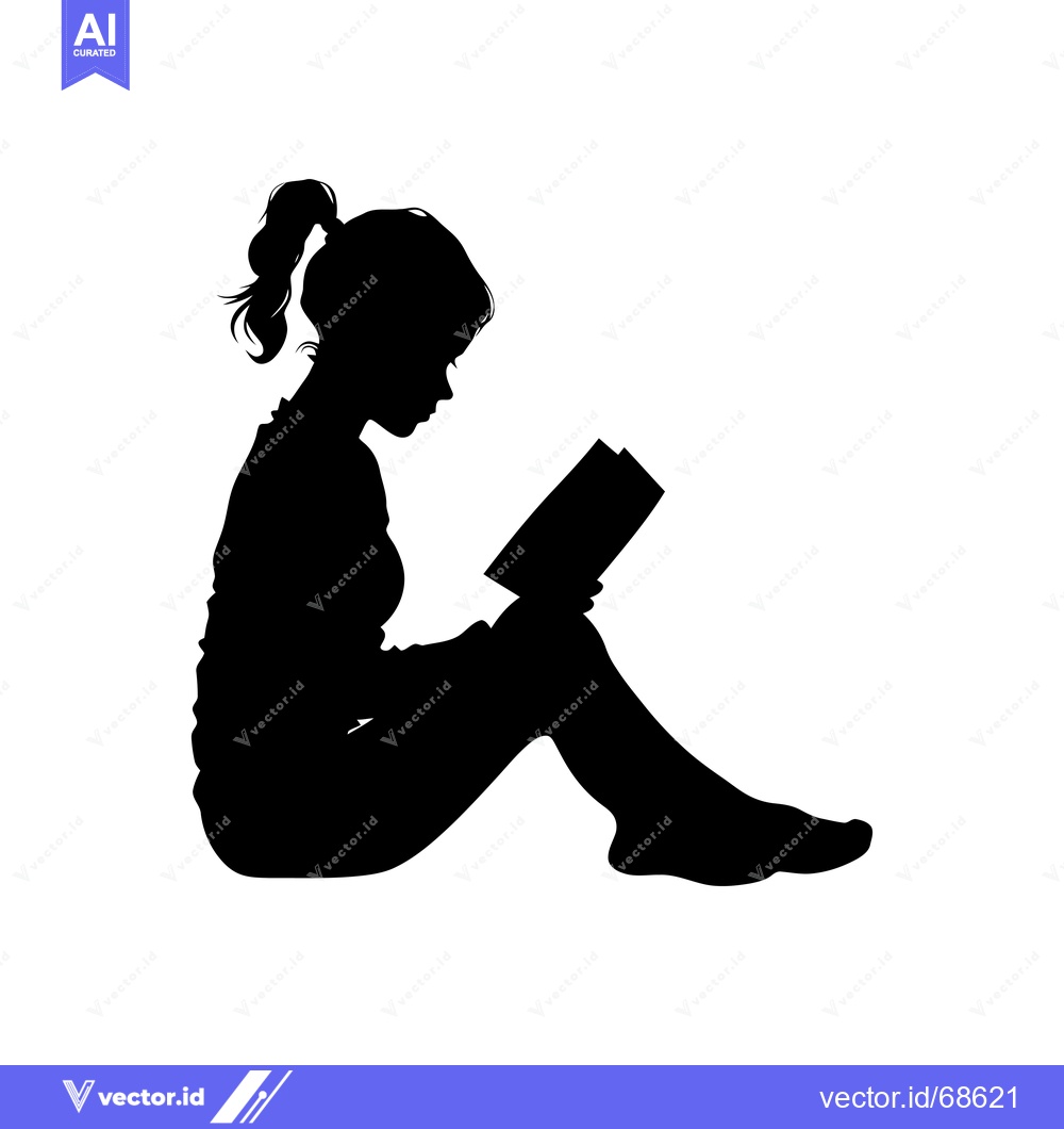 Premium Vector dari Silhouette of a Woman Sitting and Reading a Book