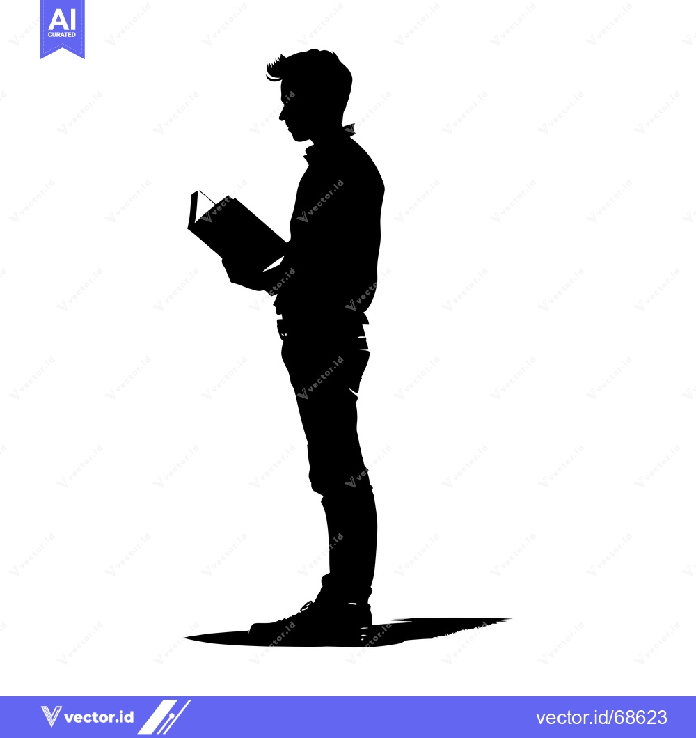 Premium Vector of Silhouette of a Young Man Reading a Book
