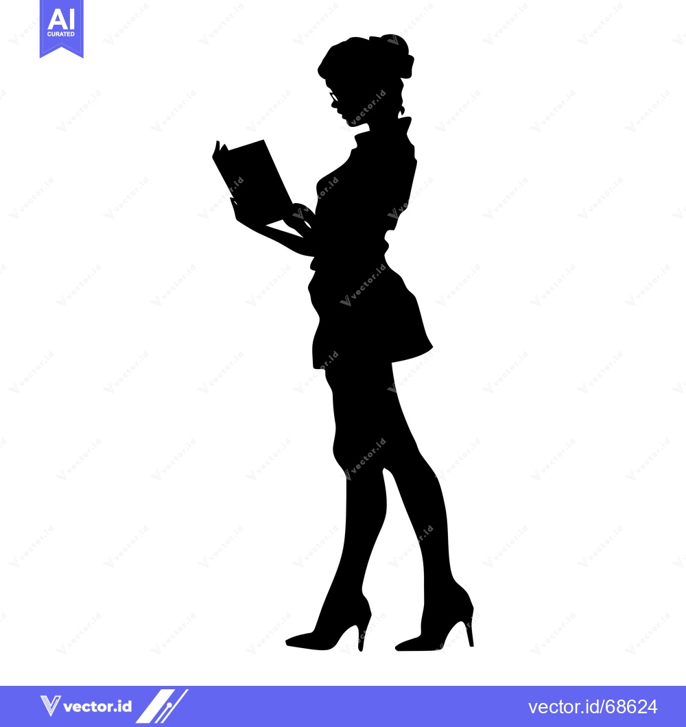 Premium Vector dari Silhouette of a Woman in a Skirt Reading a Book