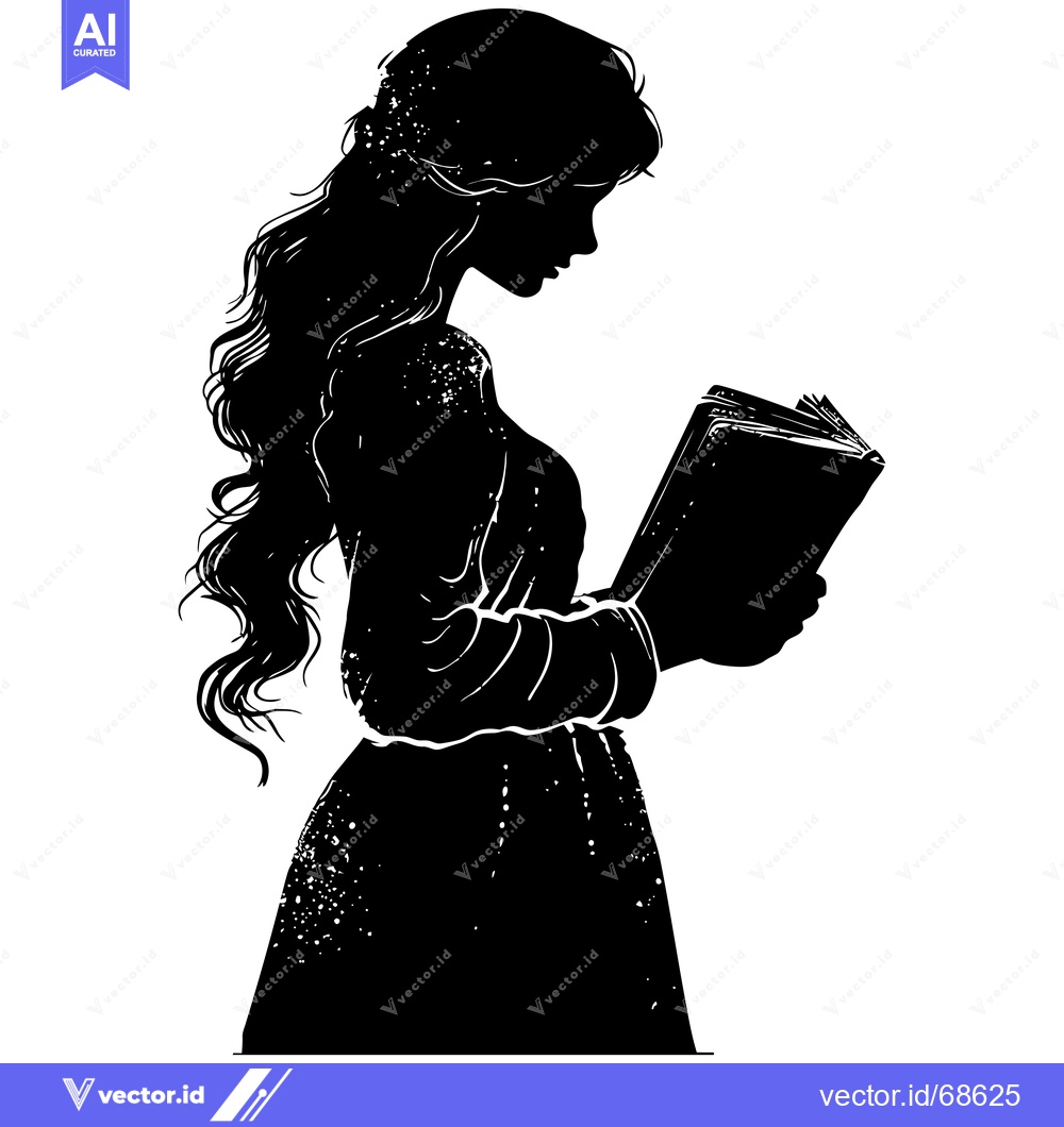 Premium Vector dari Silhouette of a Woman Reading a Book