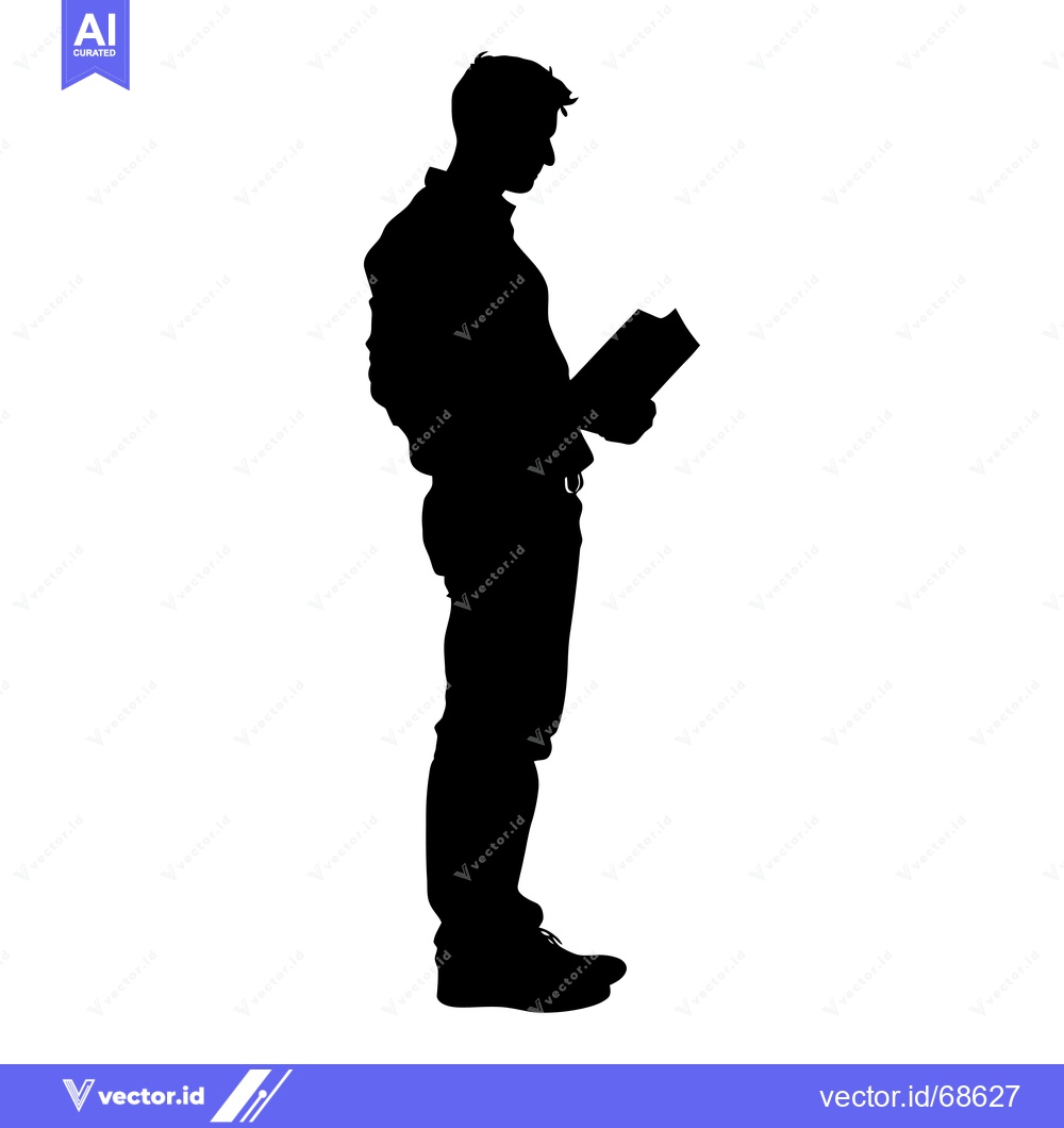 Premium Vector dari Silhouette of a man standing and reading a book