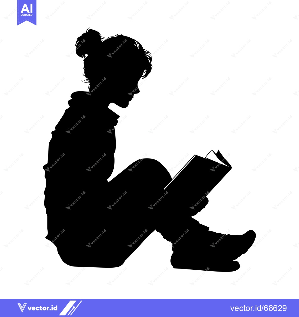 Premium Vector dari Silhouette of a Woman Sitting and Reading a Book