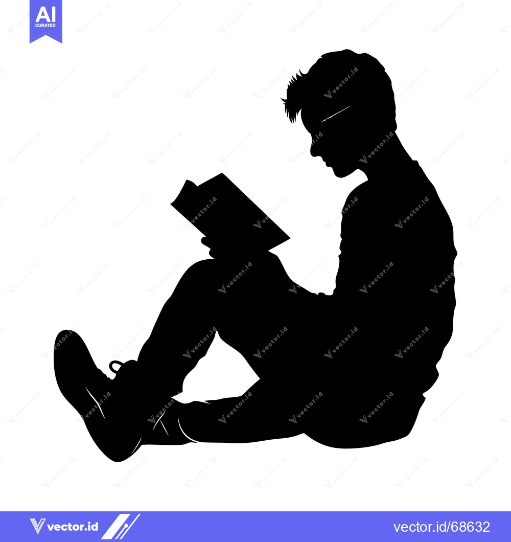 Premium Vector of Silhouette of a Person Sitting and Reading a Book