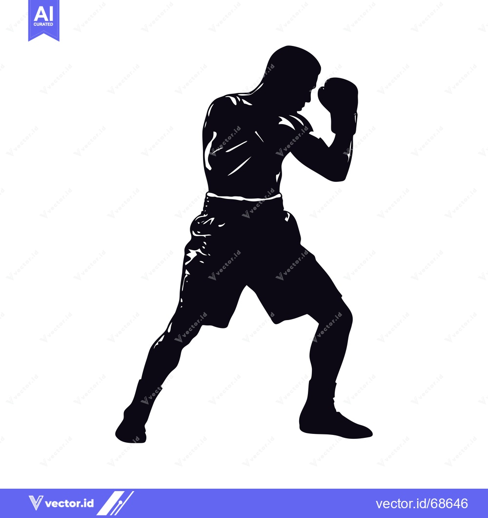 Premium Vector of A Boxer in a Fighting Stance, Silhouetted Against a White Background