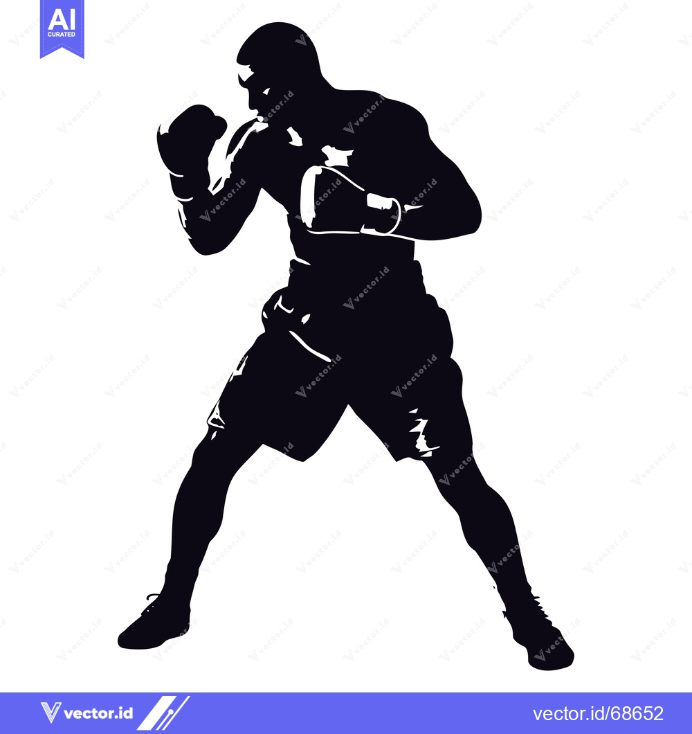Premium Vector dari Black and White Silhouette of a Boxer Ready to Throw a Punch