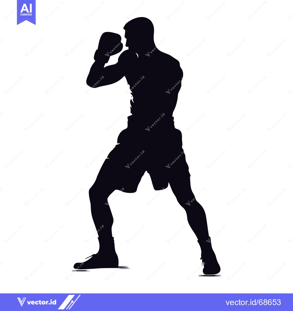 Premium Vector dari Silhouette of a Boxer in Fighting Stance with Left Glove Raised