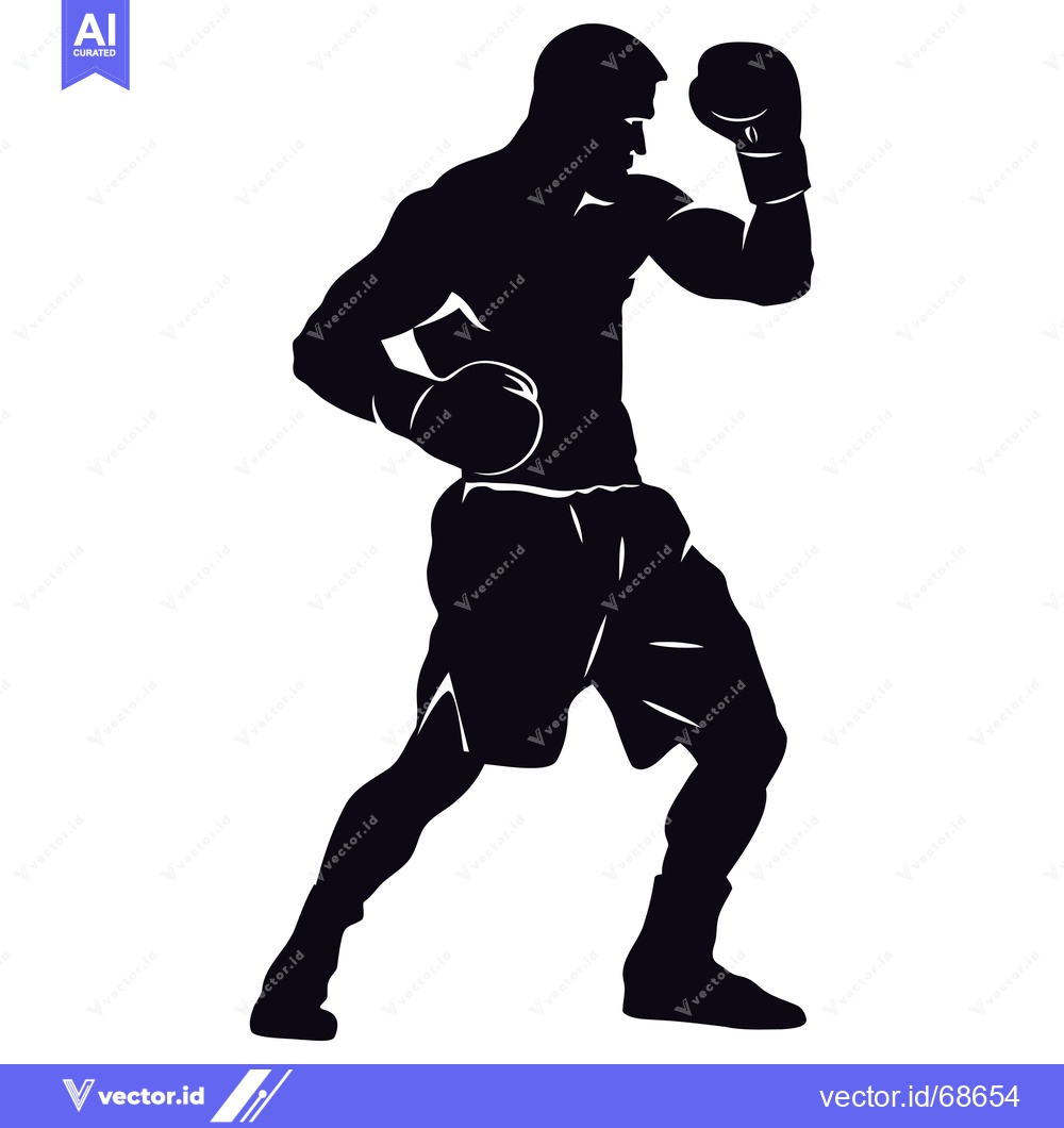 Premium Vector dari Black and White Silhouette of a Boxer in a Fighting Stance