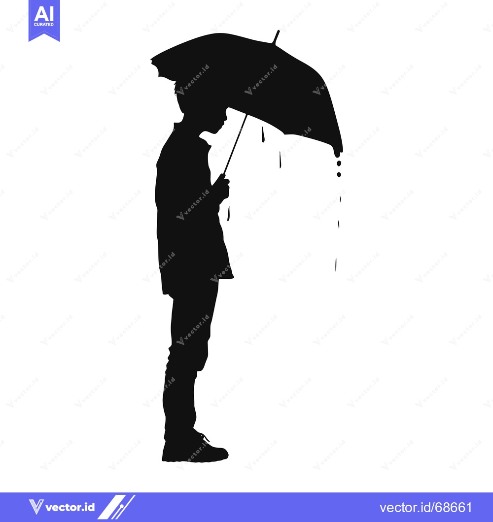 Premium Vector dari Silhouette of a person holding an umbrella with raindrops falling