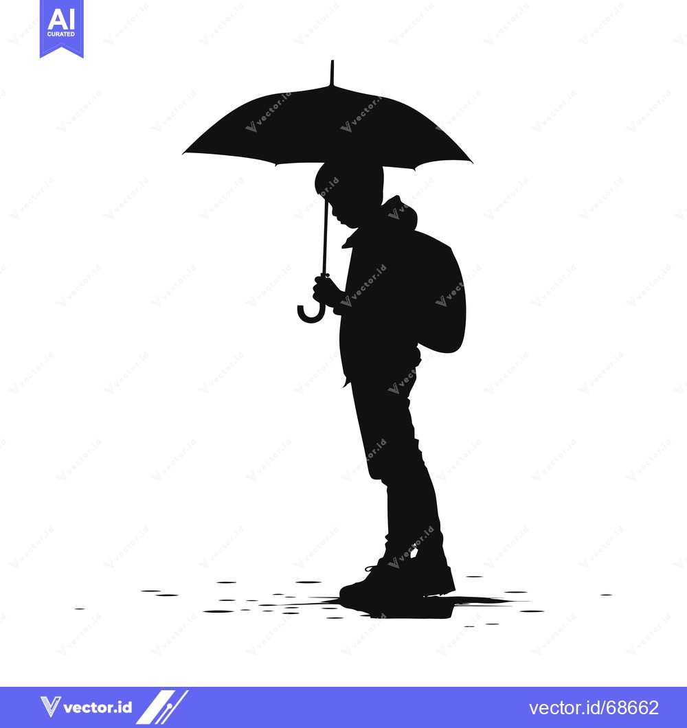 Premium Vector of Silhouette of a Boy Holding an Umbrella