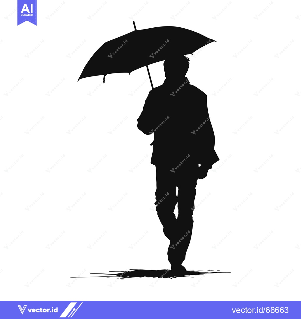 Premium Vector of Silhouette of a Man Walking with an Umbrella