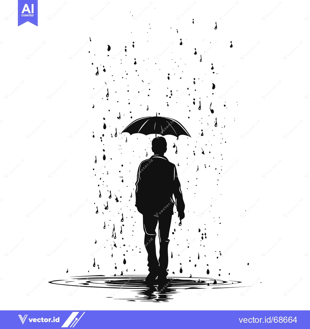 Premium Vector dari Silhouette of a Person Walking in the Rain with an Umbrella