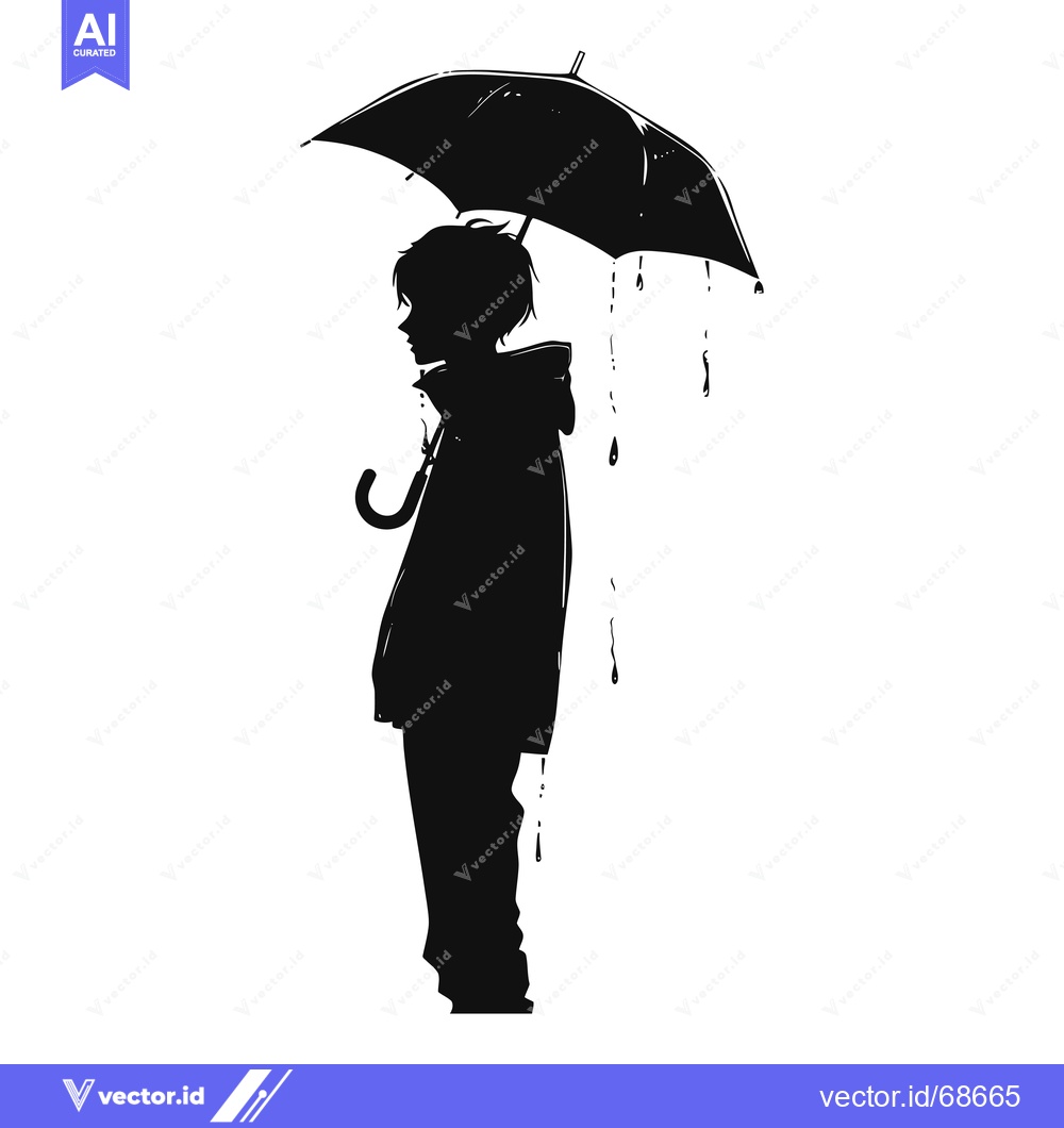 Premium Vector dari Silhouette of a Person Standing Under an Umbrella in the Rain