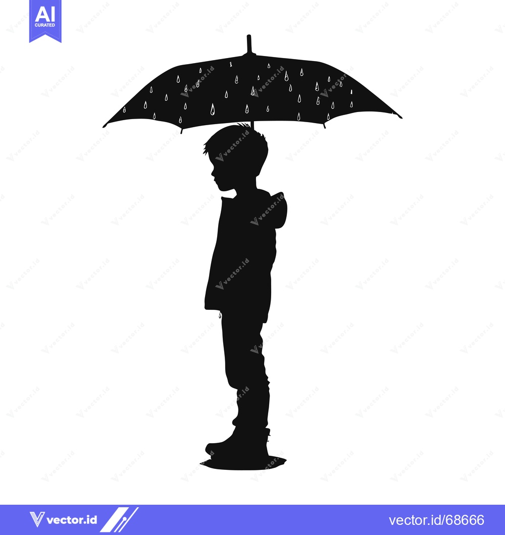 Premium Vector dari Silhouette of a Boy Holding an Umbrella in the Rain