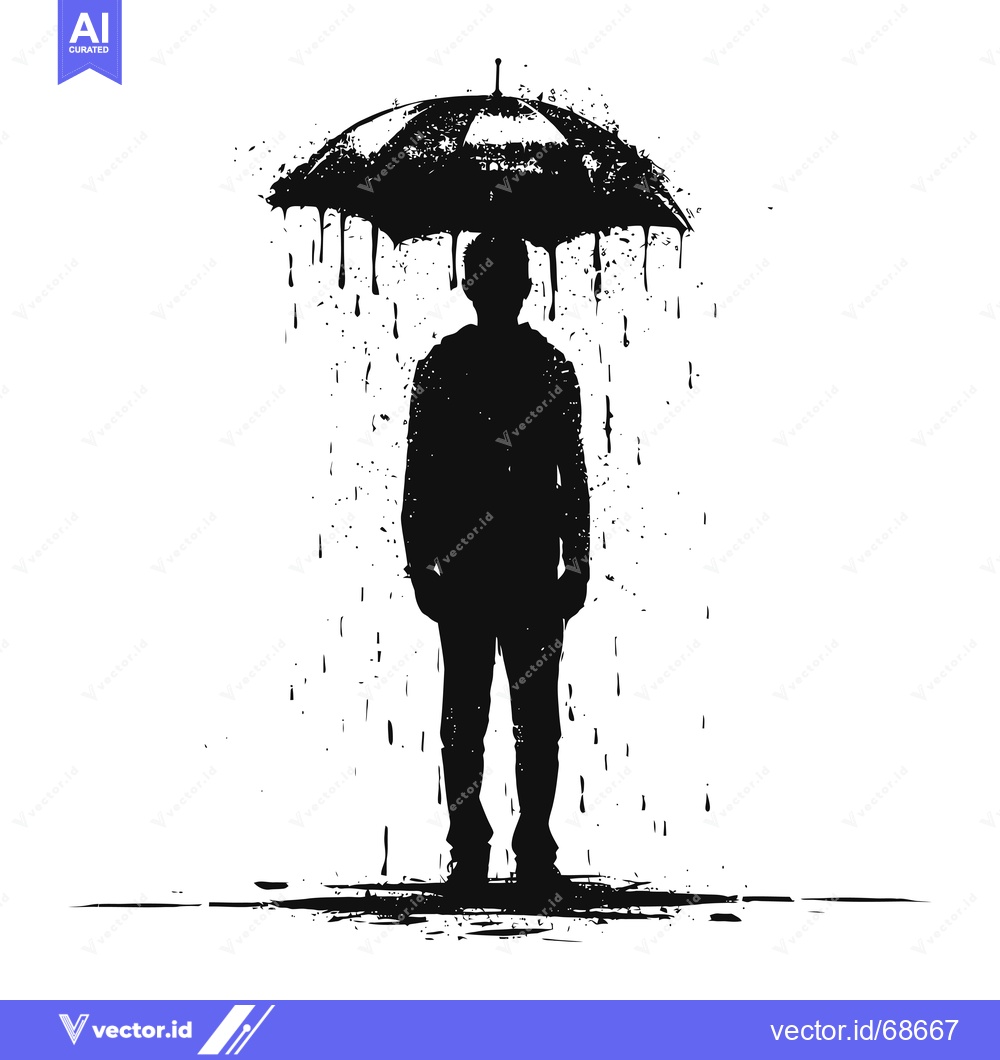 Premium Vector dari Silhouette of a Man Standing Under a Leaky Umbrella in the Rain