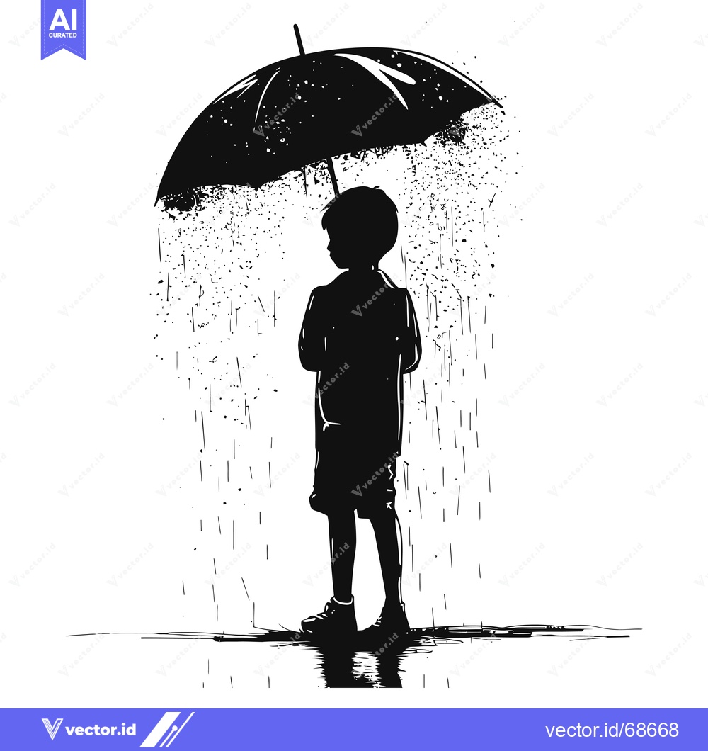 Premium Vector dari Silhouette of a Person Standing in the Rain with an Umbrella