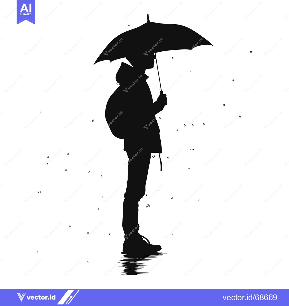 Premium Vector dari Silhouette of a person holding an umbrella in the rain