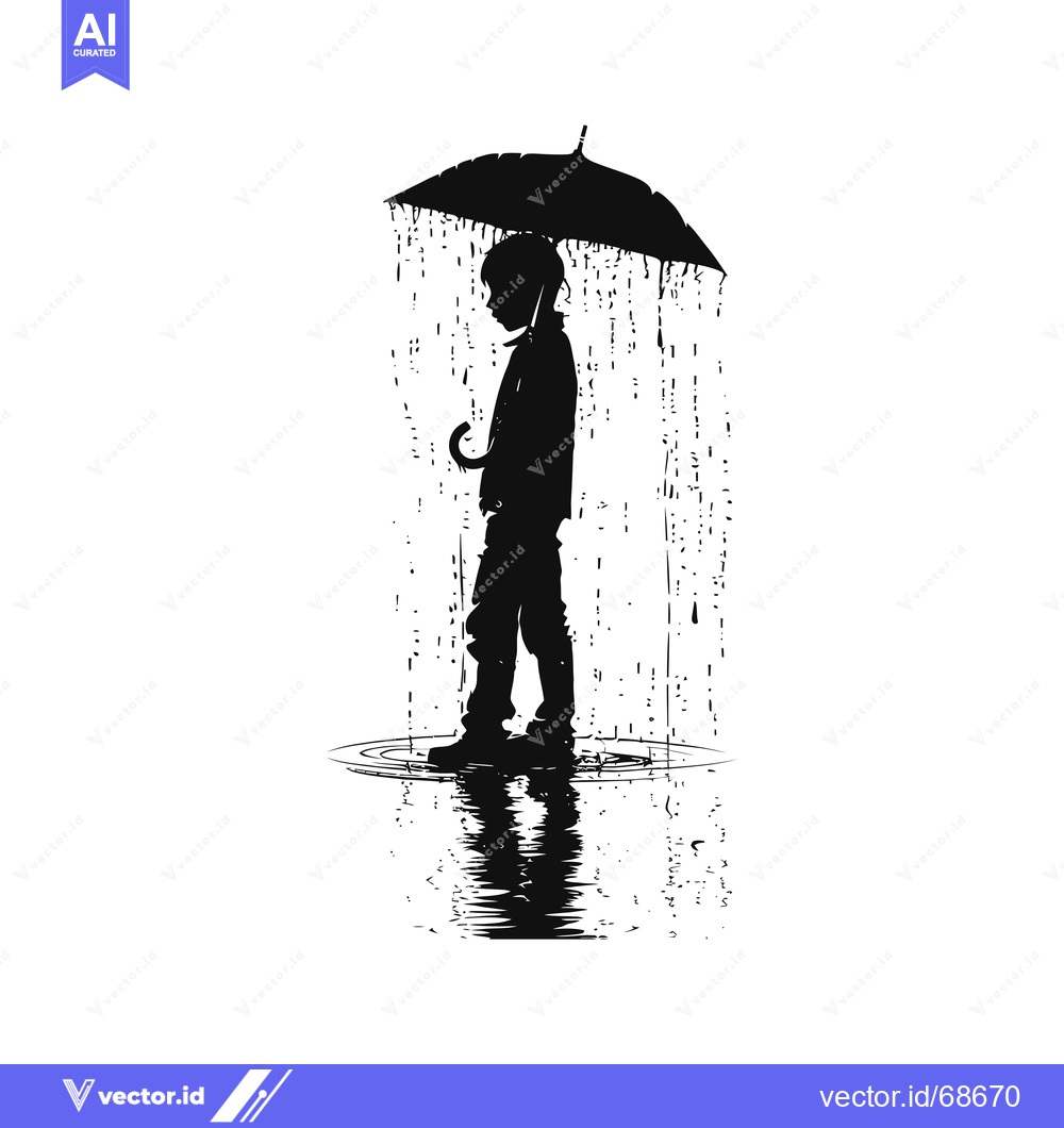 Premium Vector dari Silhouette of a Person Standing Under an Umbrella in the Rain