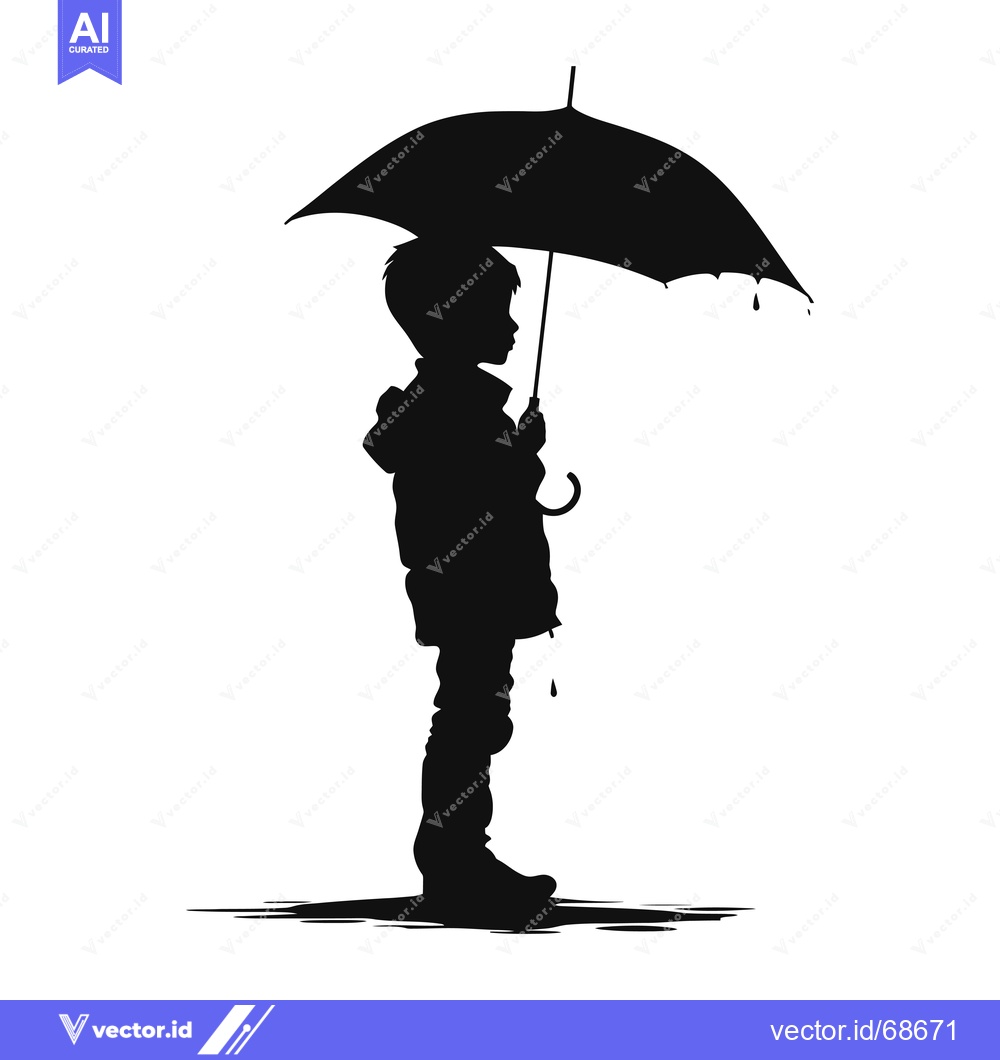 Premium Vector of Silhouette of a Child Holding an Umbrella with Rain Dripping from It