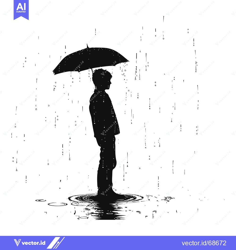 Premium Vector dari Silhouette of a Person with an Umbrella Standing in a Puddle of Rain