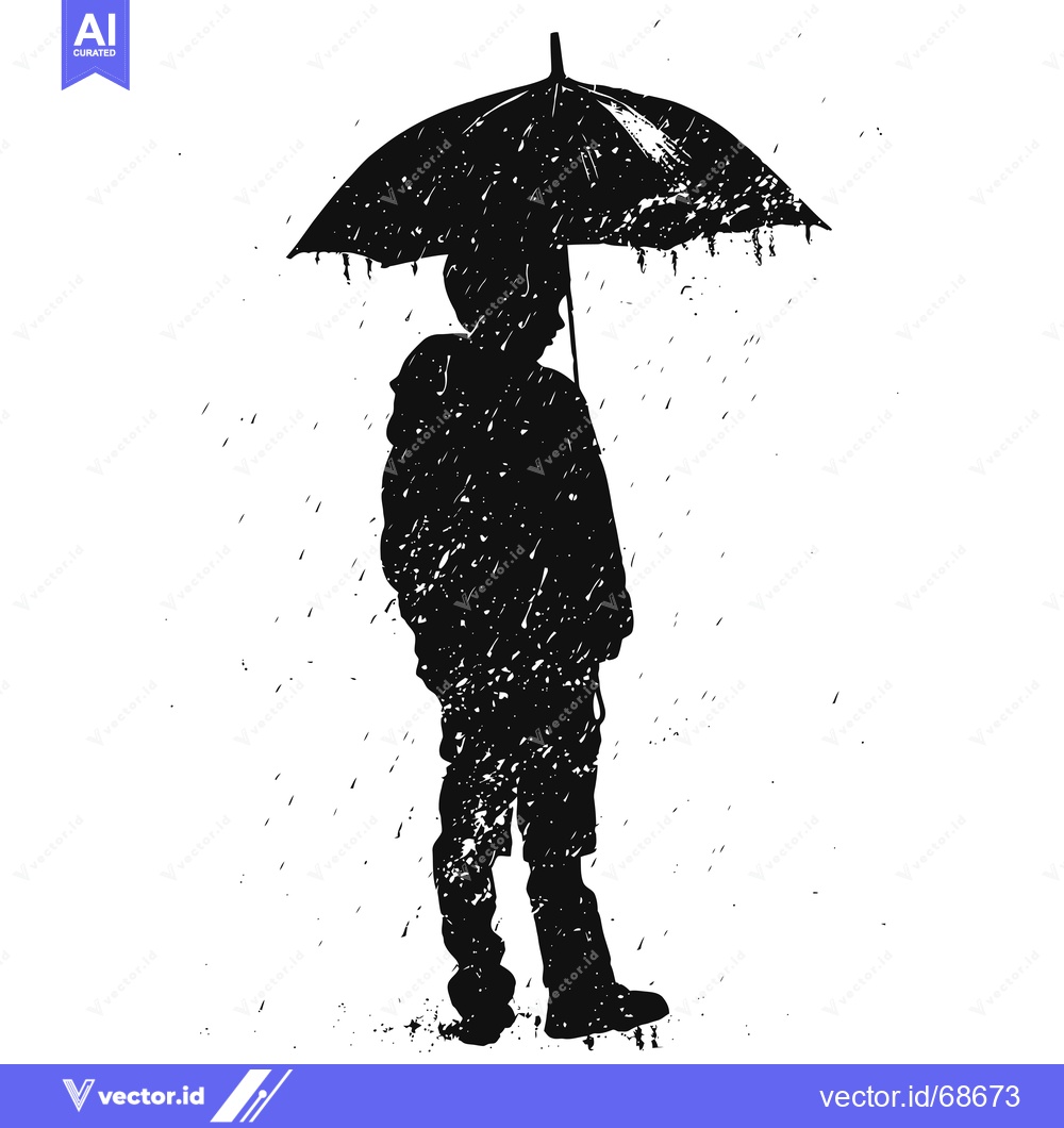 Premium Vector of Silhouette of a Person Standing in Rain with an Umbrella