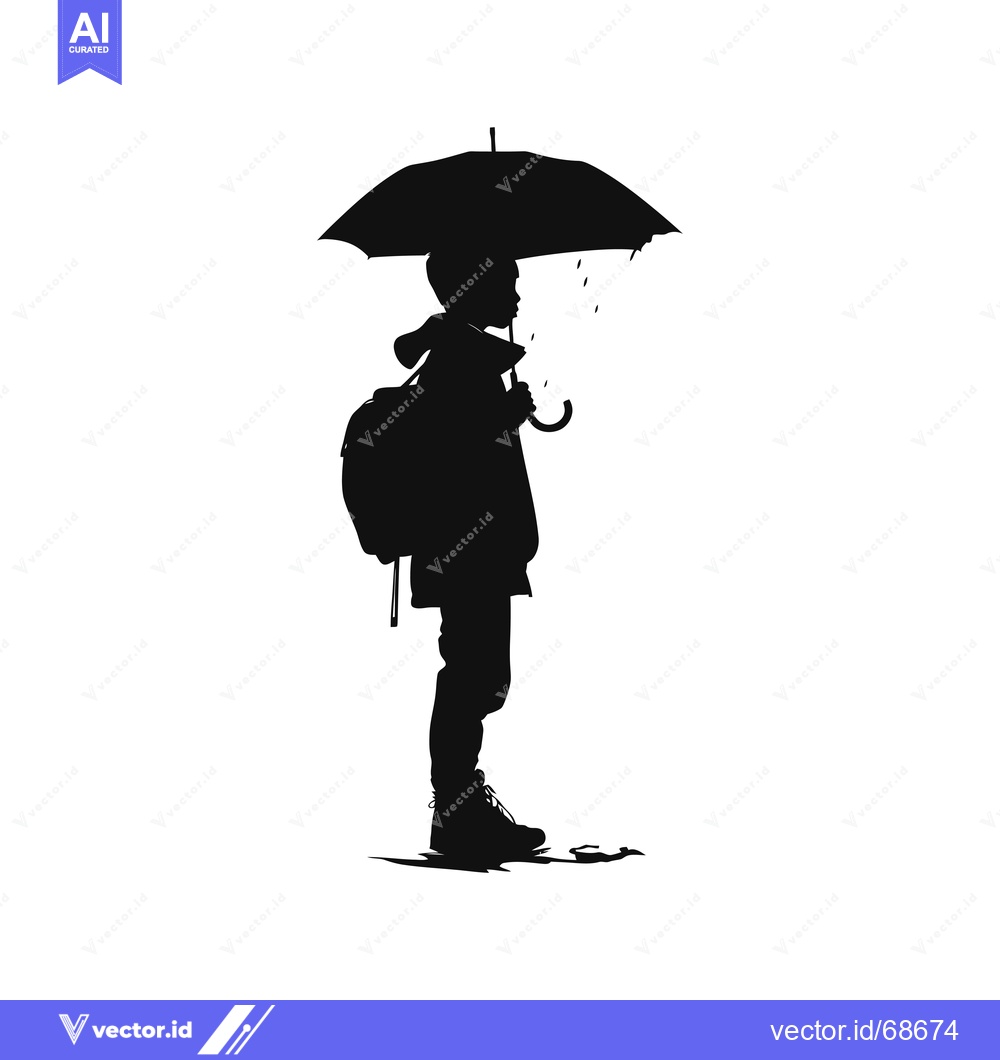 Premium Vector of Silhouette of a Boy Holding an Umbrella in the Rain