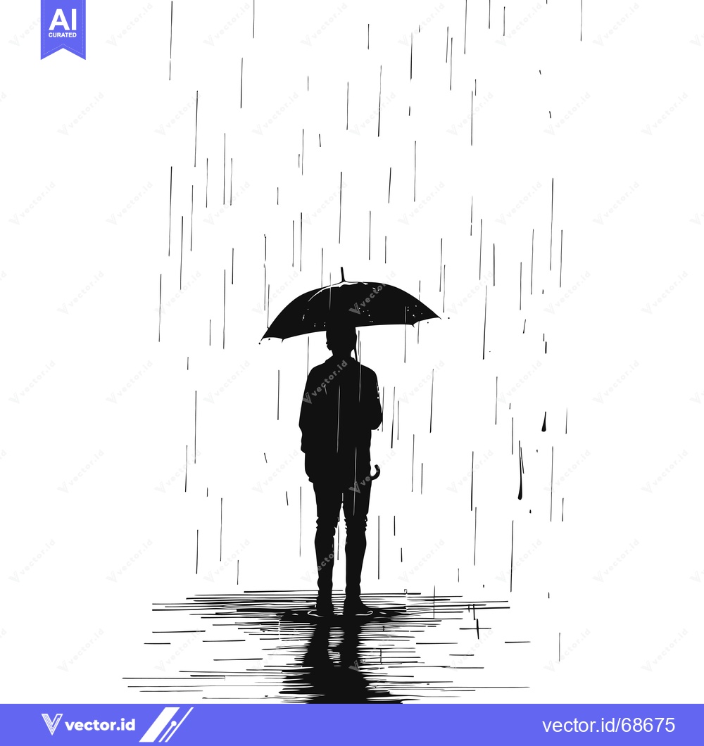 Premium Vector of Silhouette of a Person Holding an Umbrella in the Rain