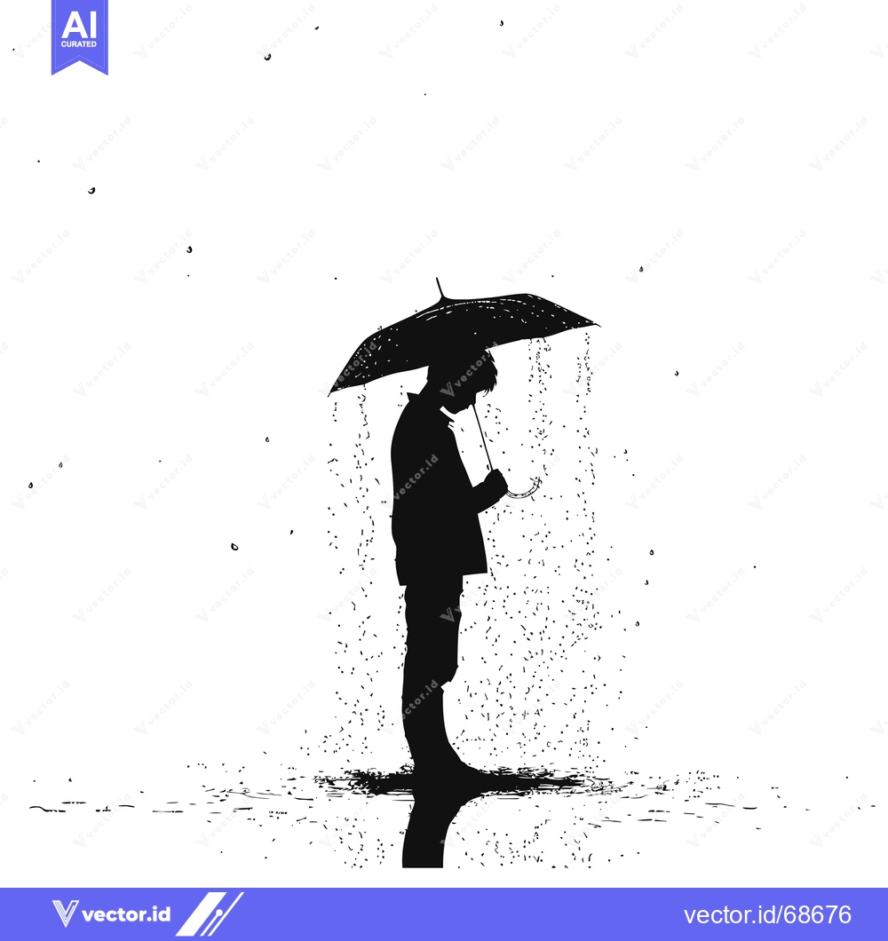 Premium Vector of Silhouette of a Person Standing in the Rain with an Umbrella