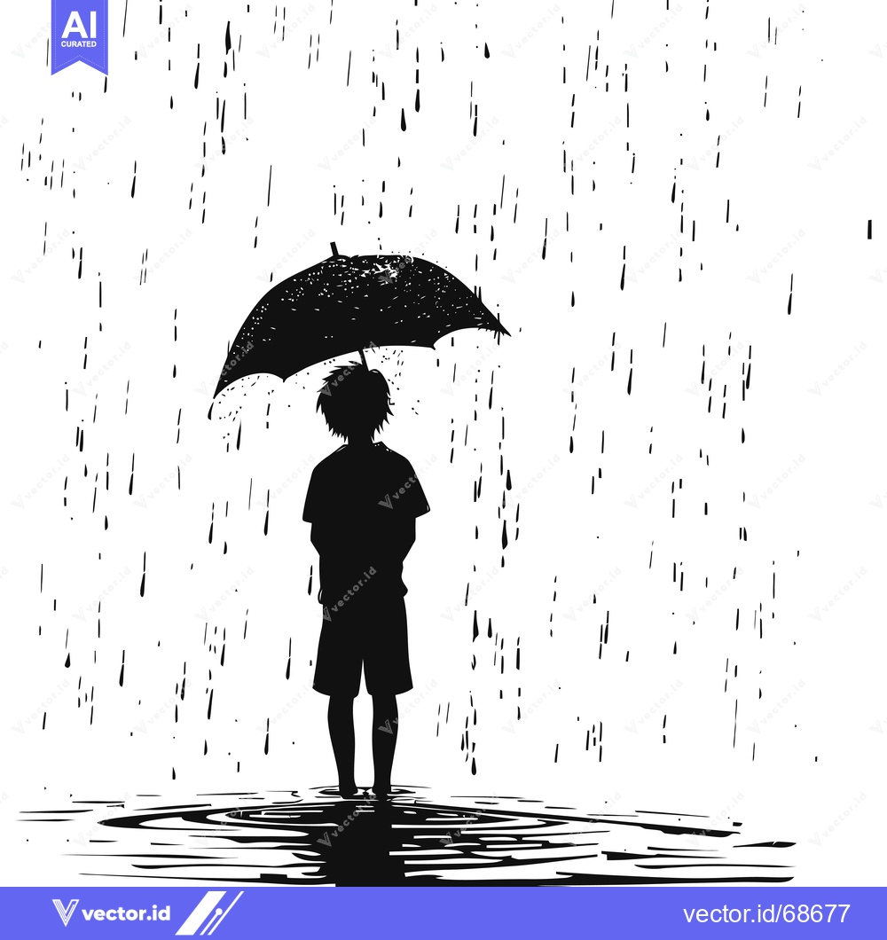 Premium Vector dari A Silhouette of a Person Standing in the Rain Under an Umbrella