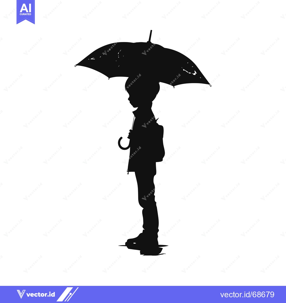 Premium Vector of Silhouette of a Child Holding an Umbrella