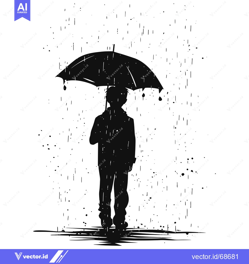 Premium Vector of Silhouette of a Person Holding an Umbrella in the Rain